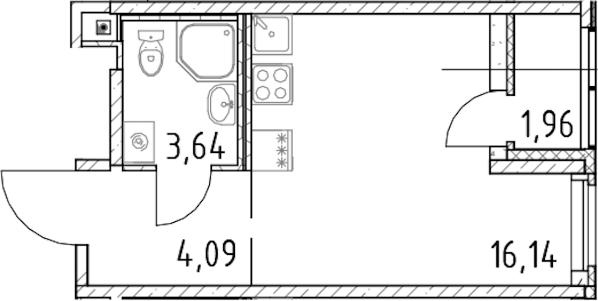 Квартира студия 23.87 м², 19/23 эт., ЖК «Город Первых»